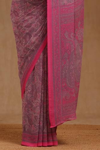 Soch Womens Fuchsia Georgette Paisley Print Saree