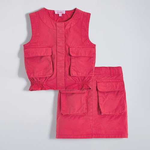 Hopscotch Girls Red Sleeveless 2-Pc Cotton Twill Cargo Blouse & Skirt For Ages (6-7 Years)