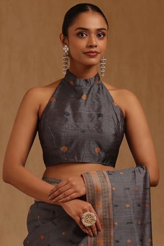 Soch Womens Grey Tussar Zari Woven Saree