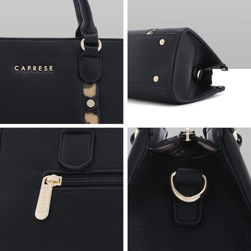 Caprese Chelsea Medium Satchel Bag for Women | Elegant Multi-Compartment Office Handbag with Adjustable & Detachable Strap | Shoulder & Crossbody Sling Bag with Zipper Closure (Black)