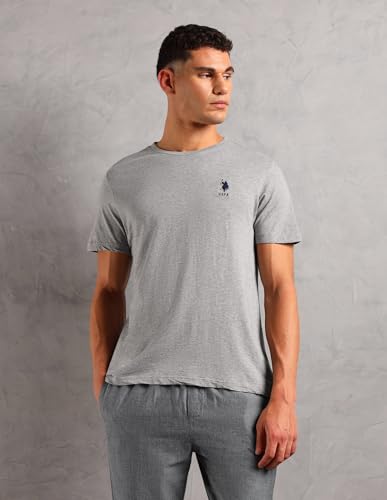 U.S. Polo ASSN. Mens Solid Cotton SS001 Sleep Sets(Grey Mel| Black L