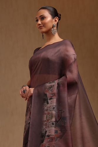 Soch Womens Earth Chanderi Digital Print Saree