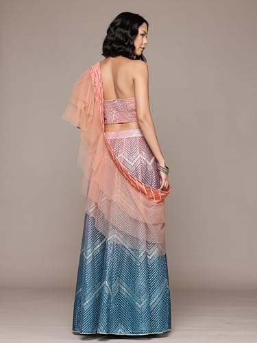 Aarke Ritu Kumar Blue & Pink Gota Festive Lehenga With Blouse And Dupatta