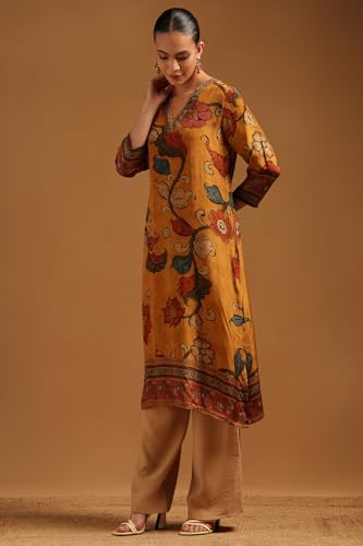 Soch Womens Mustard Crepe Botanical Kurta with Bead Details