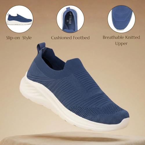 TRASE Walking Shoes for Women | Breathable & Comfortable Knitted Upper | Lightweight, Washable and Flexible Ladies Footwear (Teal-Blue, 5 UK)