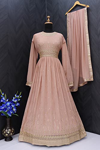RUDRAPRAYAG Georgette Embroidered Semi-Stitched Maxi Gown For Women Orange_5XL