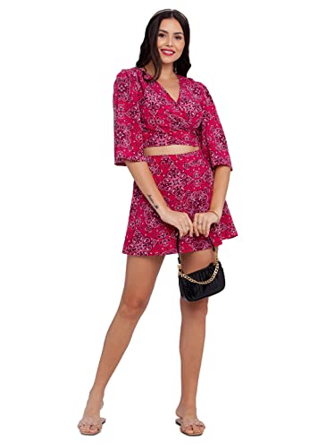 Zink London Women's Pink Printed Flared Skirt