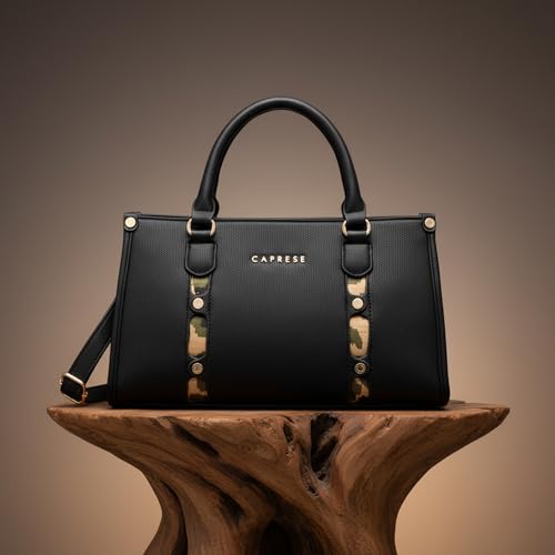 Caprese Chelsea Medium Satchel Bag for Women | Elegant Multi-Compartment Office Handbag with Adjustable & Detachable Strap | Shoulder & Crossbody Sling Bag with Zipper Closure (Black)