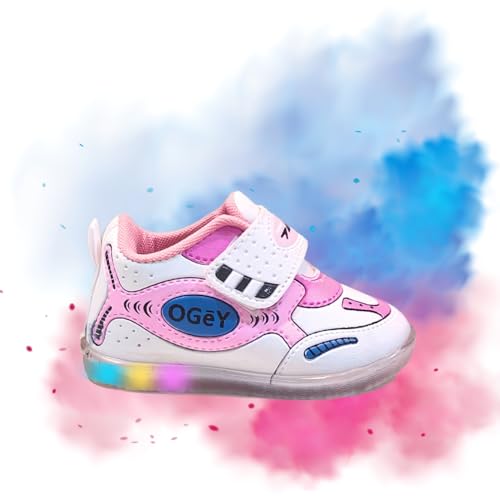 Gigahertz Light-Up Toddler Sneakers for Girls – Pink & White LED Shoes with Velcro Strap | Comfortable Non-Slip Kids Running Shoes (PINK, UK Footwear Size System, Toddler, Age Range, Medium, 6 Months, 9 Months)