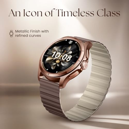 Titan Evoke 2.0, 1.32" AMOLED Display Smart Watch with AOD,1000 Nits, Functional Crown, Magnetic Strap, Metal Body,Fast Charge,24/7 Health Suite, BT Calling, SpO2, HRM, IP68 Smartwatch - Cocoa Brown