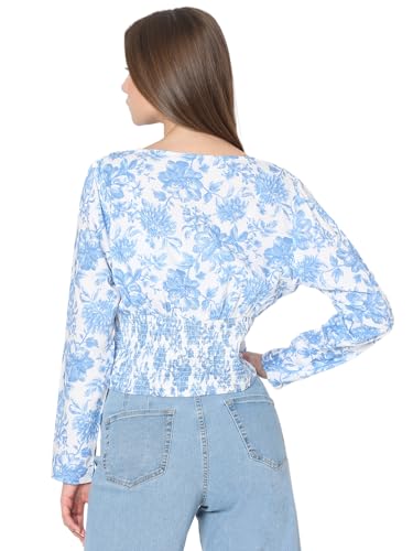 VERO MODA Women's Floral Regular Fit T-Shirt (Cloud Dancer) - SaumyasStore