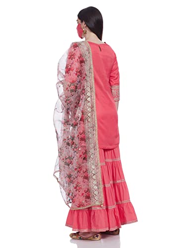 BIBA WOMEN SOLID; EMBROIDRED RELAXED SALWAR KURTA DUPATTA(SKDRUHANI7543_CORAL_38)