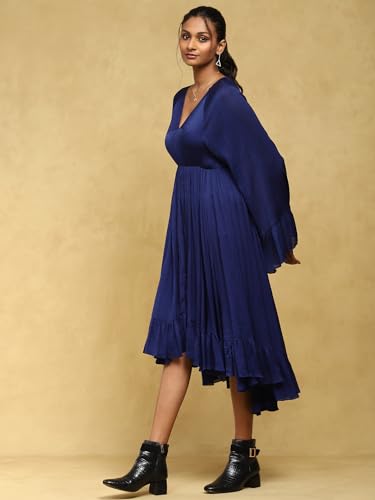 Ritu Kumar Blue Solid Satin Long Dress