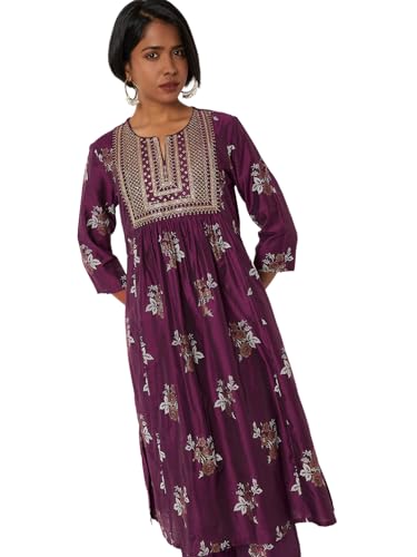 Max Women Floral Print A-line Kurta Set (Purple_S)