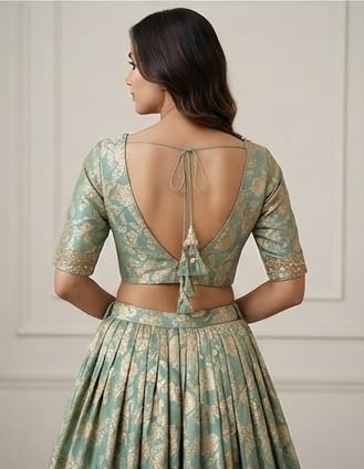 Women's Sea Green Floral Printed Anarkali Dress with Shrug, L