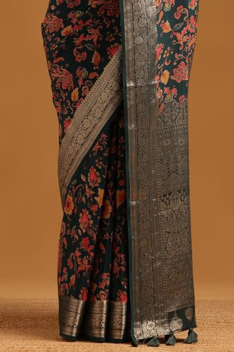 Soch Womens Green Silk Blend Botanical Saree