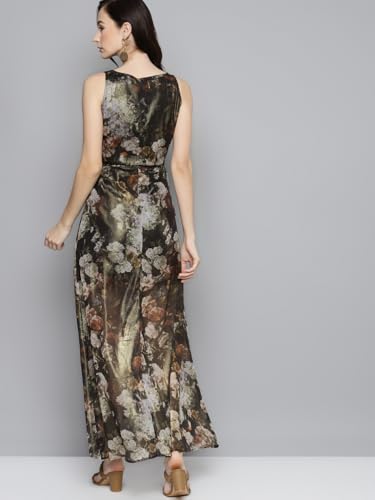 SASSAFRAS Green Floral Chiffon V-Neck Belted Maxi