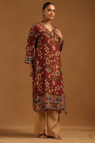 Soch Womens Wine Crepe Botanical Kurta