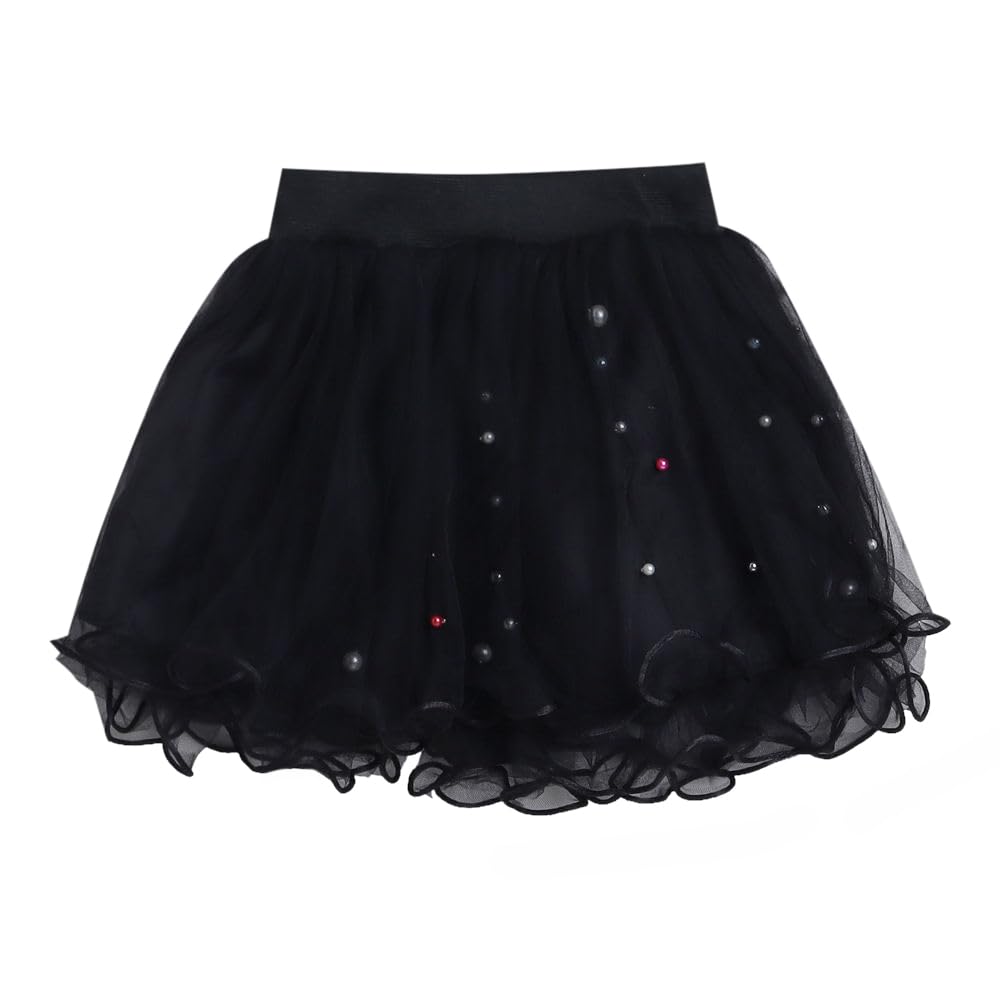 Hopscotch Girls Polyester Ruffled A-Line Knee Length Skirt in Black Color for 4-5 Years (ADX-3074987)