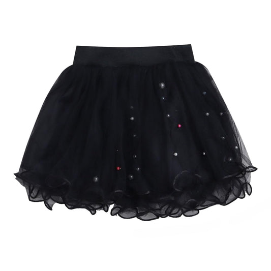 Hopscotch Girls Polyester Ruffled A-Line Knee Length Skirt in Black Color for 4-5 Years (ADX-3074987)