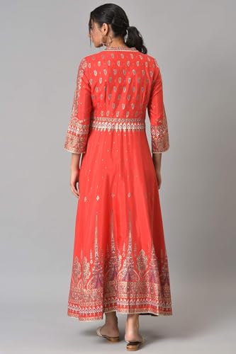Wishful by W Women's Polyester Tomato Red Festive Mughal Gown Ankle Length Dress (22AUS11107-118800