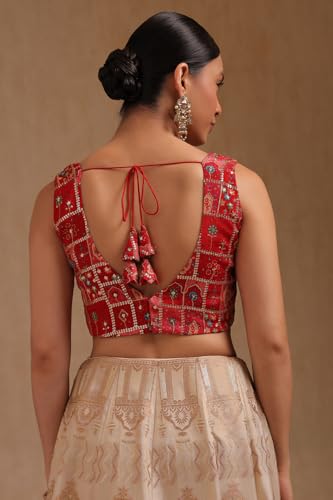 Soch Womens Red Georgette Floral Print Padded Blouse with Zari