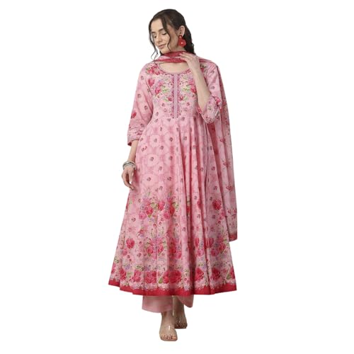 Biba Women Pink Cotton Kalidar Suit Set_38