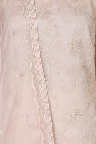 Wishful Women's Beige Embroidered Organza Straight Kurta with Parallel Pants and Dupatta Set - (SP13783-400522-M)