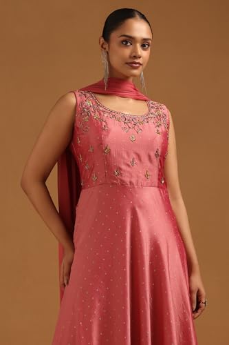 Soch Womens Pink Vichitra Floral Gown with Cutwork