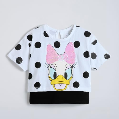 Hopscotch Girls Daisy Polka Dot Sequined T-Shirt in White Color for Age (7-8 Years)
