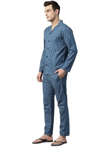 Hancock Men Checked Night Suit Blue Size M