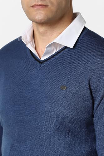 Men Navy Solid V Neck Sweater