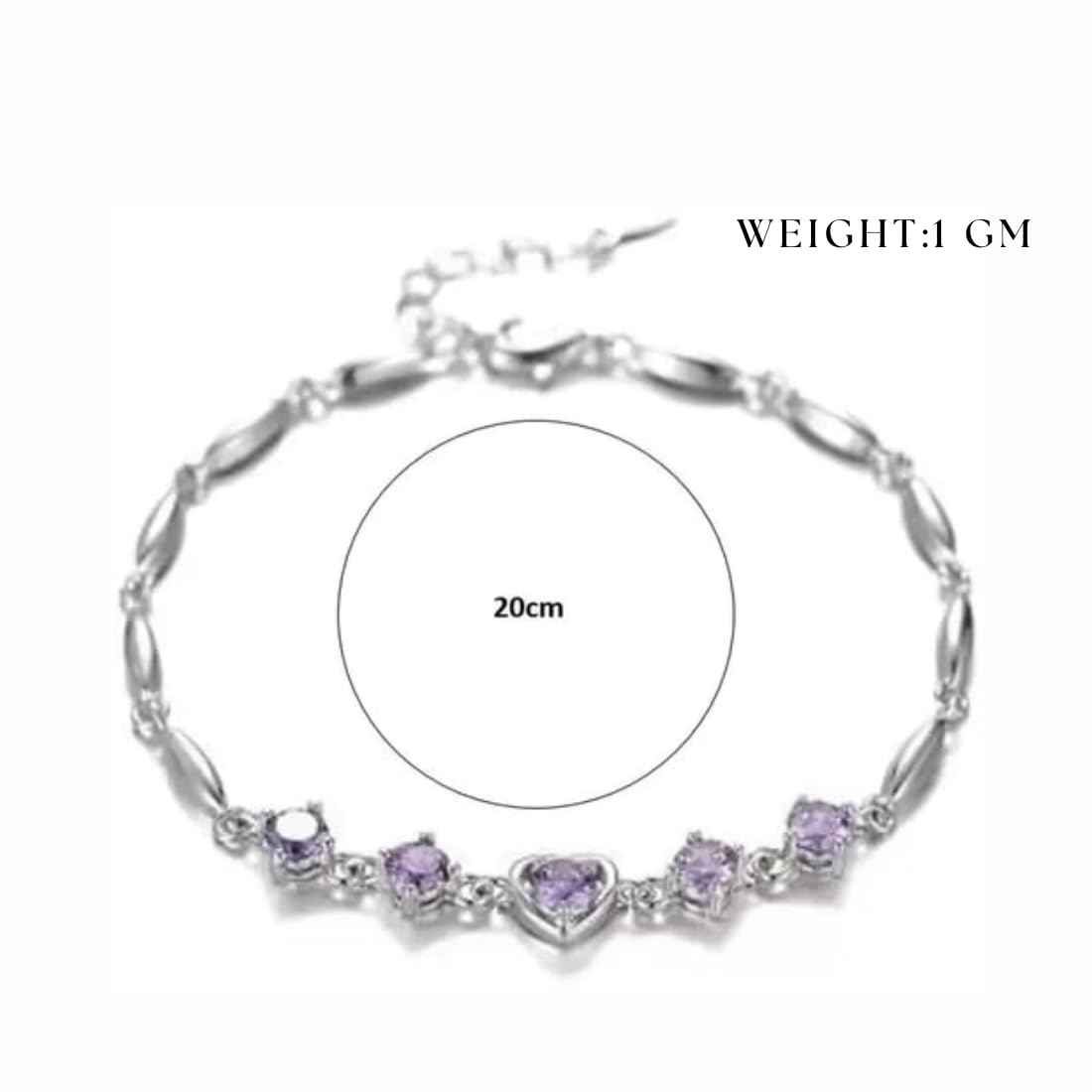 Nilu's Collection Copper Sterling Silver Plated Heart Shape Designed Charm Bracelet for Women (Pack of 1,Purple) (Purple)