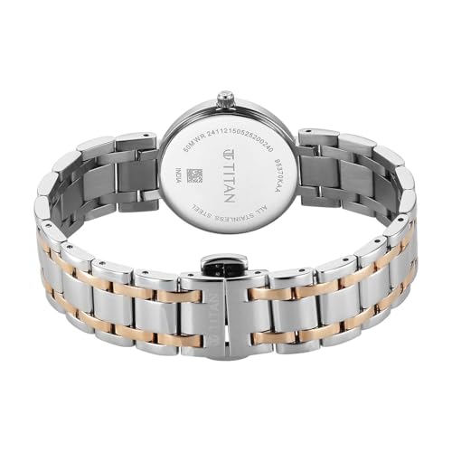 Titan Christina Workwear Quartz Analog White Dial Two Toned Metal Strap Watch for Women