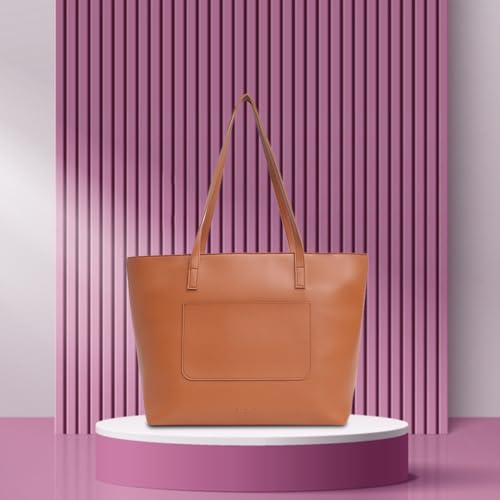 Fastrack Classic Laptop Tote Bag for Women | Stylish Everyday Bag for Ladies, Women, Girls | Casual College Bag Made of High-Quality Faux Leather (Tan)