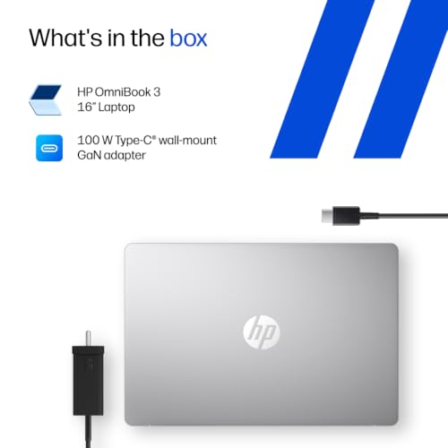 HP OmniBook 3 OLED, Intel Core Ultra 9 285H, 16GB DDR5 (Upgradeable) 1TB SSD, 2K, 16''/40.6cm, 0.2 ms RT, 100% DCI-P3, Win11, Office24, Silver, 1.6kg, bu0273TU, Lighter mini GaN Charger, AI Laptop