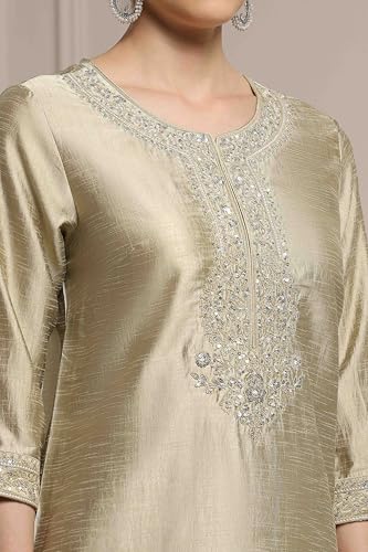Biba Women Light Green Viscose Blend Straight Dyed Suit Set_42