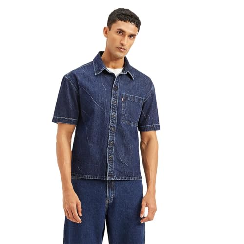 Levi's Men's Solid Relaxed Fit Shirt (004OI-0001_Blue