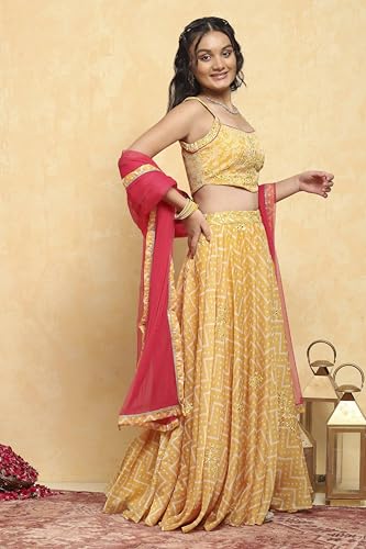 Biba Girl's Yellow Polyester Lehega Set