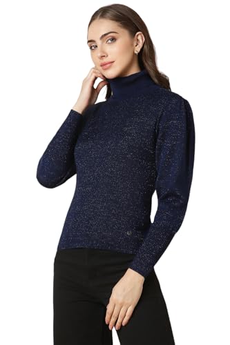 Allen Solly Women's Acrylic Blend Turtle Neck Sweater (AHSWCRGF150793_Navy