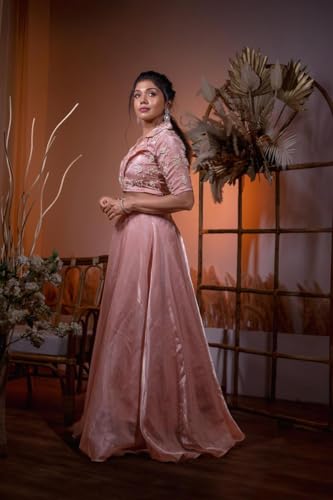 Women’s Designer Lehenga Set – Heavy Aari Work Embroidered Crop Top with Flared Skirt for Wedding