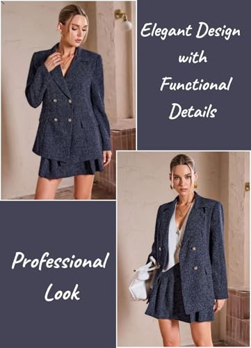 OFFICE PURPLE Women’s 3-Piece Cotton Blend Blazer, Mini Skirt & White Waistcoat | Stylish Formal Co-ord Set for Office, Business Meetings & Workwear-Blue