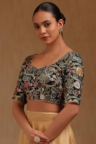 Soch Womens Green Georgette Embroidered Padded Blouse with Zari