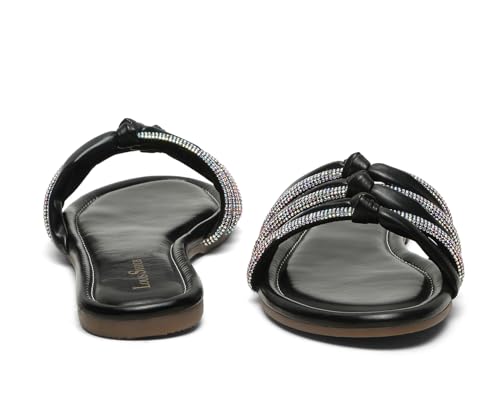 LOUIS STITCH Women's Fashion Flat Slip On Sandals | Open Toe Black Stylish Flat Sandal for Ladies, Comfortable All day Wear Slipper | LSOF-LDSL-GLTSJB | (UK-3)