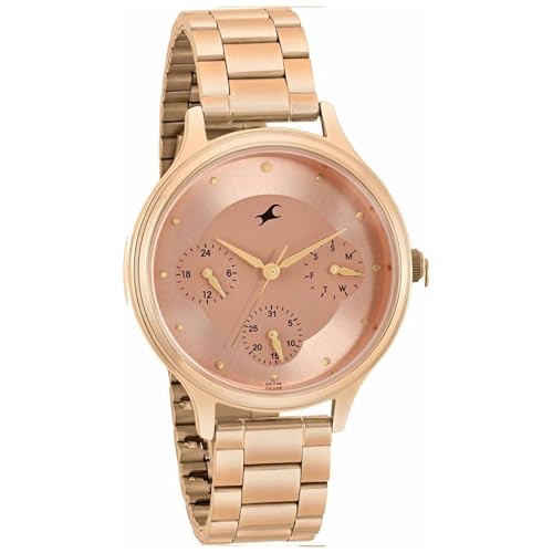Fastrack Plain 3 Hands Green Dial Rose Gold Plating Stainless Steel Women's Watch - NT6285WM03