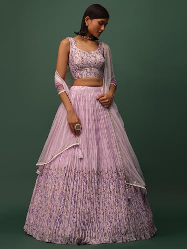 Zeel Clothing Digital Print Mirror Hand Work Georgette Lehenga Choli with Dupatta (5100-Pink-Wedding-Stylish-Lehenga-Choli; Free Size)