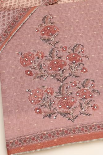 Soch Womens Earth Chanderi Botanical Dress Material With Hand Embroidery and Bead Details
