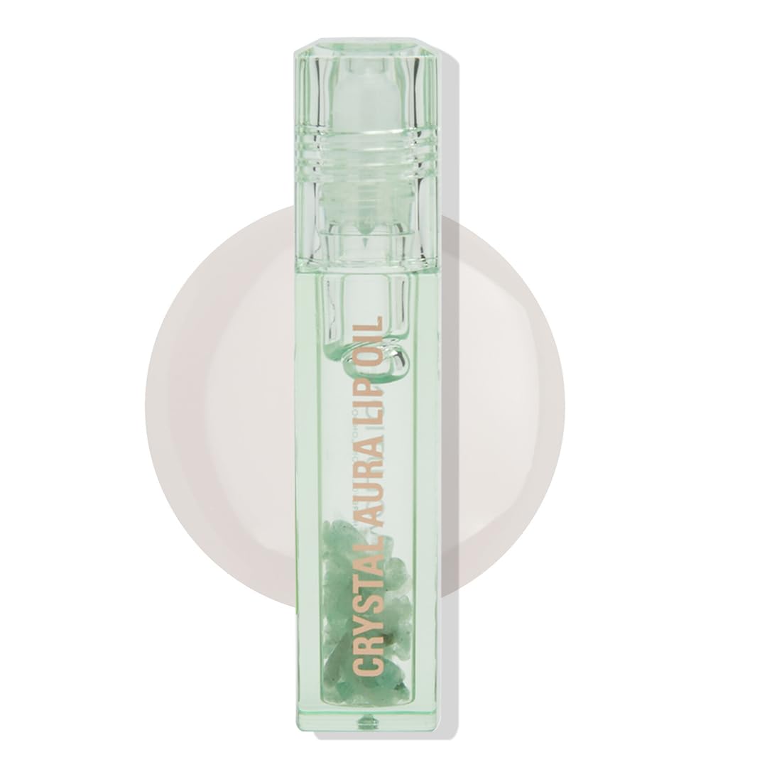Makeup Revolution Crystal Aura Lip Oil Aventurine | Hydrating and conditioning formula |infused with hyaluronic acid and vitamin E oil |Clear high shine formula including pink crystals|2.5ml