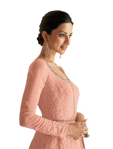 RUDRAPRAYAG Georgette and Santoon Embroidered Anarkali Gown for Women