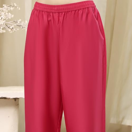 BIBA Women Fuchsia Embroidered Straight Suit Set_36
